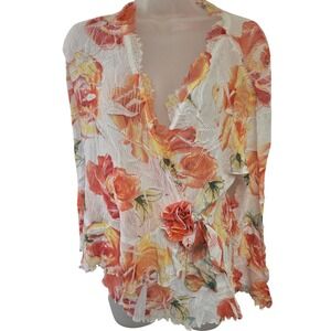 Y2K‎ Vintage Cache Womens Size L Floral Wrap Top Sheer Lightweight V Neck Blouse